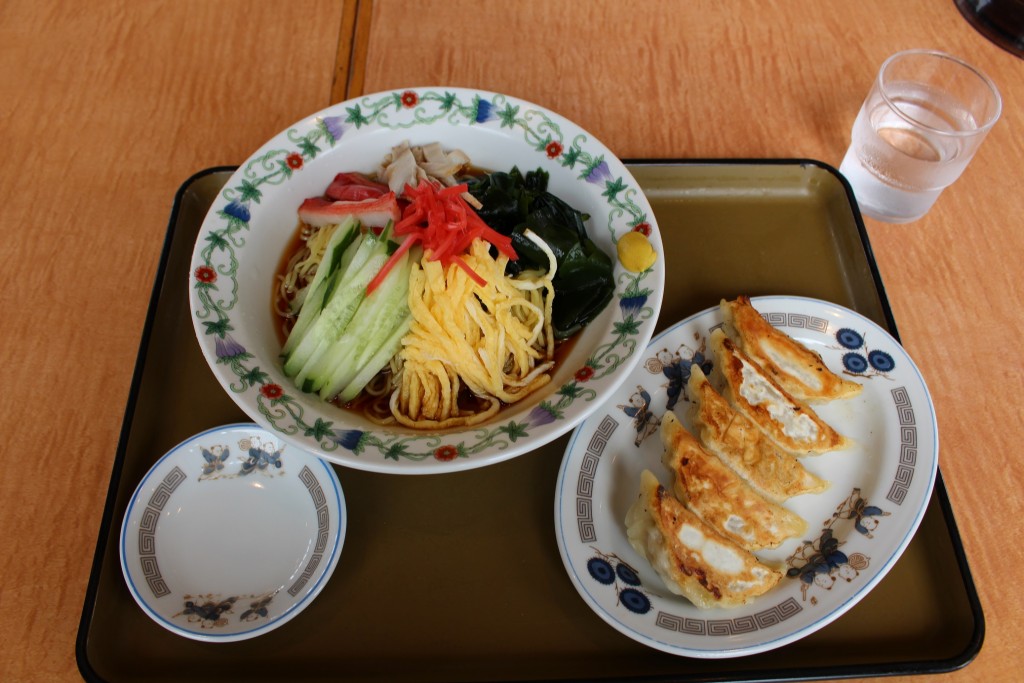 冷やし中華と餃子です。